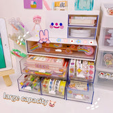 Kawaii Transparent Drawer Storage Box Organizer Desktop Plastic Large Capacity Cosmetic Storage Box Drawer Makeup Organizer Cute