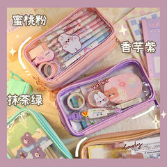 Cute Pencil Bag Transparent PVC Student Cartoon Pencil Case Large Capacity Kawaii Bag Korean Stationery