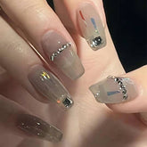 Gray Diamond Lovely Girl Nail Art Wearable Press On Fake Nails Tips 24pcs/box With Wearing Tools As Gift
