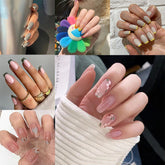 24Pcs/box wholesales Fake Nails French Heart Women Bride Flower Simple Design Artificial Nail tips full cover Acryle False Nails