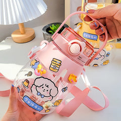 1300ml Kawaii Bubble Tea Straw Water Bottle For Girls Kids Summer Cute Jumbo Big Belly Double Drinking Bottles Milk Juice Cups