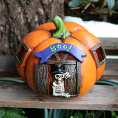 Halloween Pumpkin Skeleton House LED Miniature Halloween Garden Figurine Accessories Scary Fairy Garden Mini Decoration Ornament