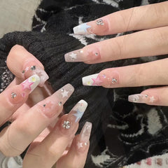 Pink Blue Stars Handmade Press On Nails