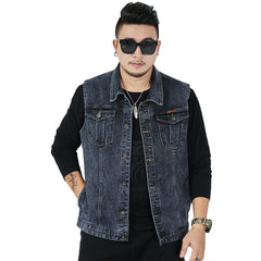Hearujoy Streetwear Men Oversized Denim Vest Sleeveless Turndown Collar Big Pocket Jacket Spring Autumn Fashion Vintage Loose Tank Tops