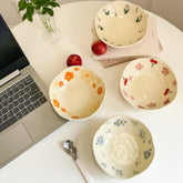 Yickyue Ceramic Salad Bowl Hand Pinched Irregular Flower Cream Yellow Yogurt Bowl ins korean style Oatmeal Breakfast Flower Bowl Kitchen
