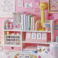 Yickyue Desk Bookshelf Shelf Girl Heart Cabinet Desktop Storage Box Dormitory Bedroomtable Shelf Home Stationery Storage Supplies