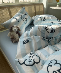 YICKYUE - Fashion cute cartoon dog blue stripes bedding set kid teen,twin full queen cotton home textile bed sheet pillow case quilt cover
