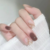 Yickyue Marbled Blooming Fake Pres Nails Set Press on Tips Short False Nails Reusable Adhesive Fingernails Stick-on Nails Accessories 24