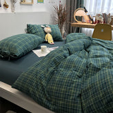 YICKYUE - Classic vintage blue green geometric plaid bedding set,cotton twin full queen King home textile bed sheet pillowcase quilt cover