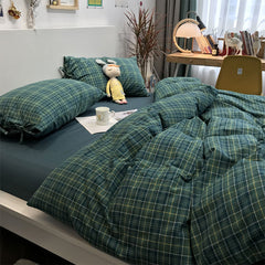 YICKYUE - Classic vintage blue green geometric plaid bedding set,cotton twin full queen King home textile bed sheet pillowcase quilt cover