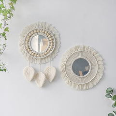 Round Macrame Mirror Decorative Wall Mirrors Boho Home Decor Wall Hanging For Living Room Decoration Bedroom Baby Nursery Gift