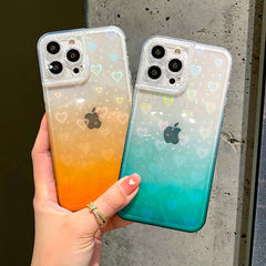 Laser Gradient Love Heart Diamond Case For iPhone 13 11 12 Pro Max X XR XS Max 7 8 Plus SE 12 13 Mini Case Clear Soft Back Cover