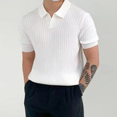 Hearujoy Fashion Solid Color Ribbed Knit Polo Shirt Men Slim Fit half Sleeve Tops Tee Summer Temperament Youth Polos Tshirts Clothing