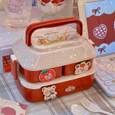 W&G Kawaii Lunch Box Double Student Bento Box Microwave Boxes Food Storage With Independent Box Cutlery For Camping Storage Box