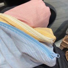 W&G Cream Ins Storage Bag Cosmetic Handbag Organizer Pencil Case Large-capacity School Stationery Pencil Bag Plaid Bag for Women