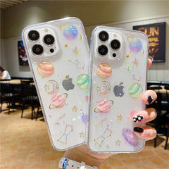Space Planet Glitter Case For iPhone 11 12 13 Pro Max 13 Mini XR X XS Max 7 8 Plus 6 6S SE 2 Cases Soft Epoxy Clear Back Cover