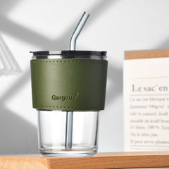 Summer Water Bottle with Straw Simple Straw Juice Drink Portable Office Coffee Double Drink Milk Tea Cup Glass Cup