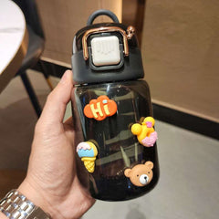 Summer Outdoor Portable Plastic Cup Female Student Children Cute Anti-fall Sports Cup Cartoon Sticker with Scale Water Bottle