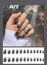 24pcs Soot Medium and Long False Nail Patch Wear Nail Sticker Finished Fake Nails Punk Nail Tip Extension Press On Nails Beauty