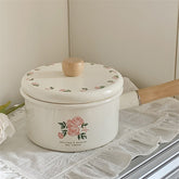 YICKYUE - Enamel Milk Pan With Lid Vintage Pink Rose Kitchen Pots Offers Baby Food Pot Small Noodle Soup Pot Enamel Cookware Utensils