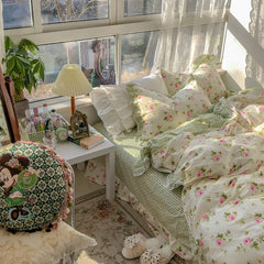 French Retro Rose Cotton Four-Piece Cotton Quilt Cover Bed Sheet 1.5/1.8 M Bed