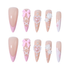 YICKYUE - 24pcs/box,long almond nails,glitter diamonds,press on nails,nail art patches,reusable,removable,y2k nails,for women girls daily