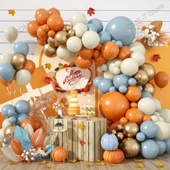 YICKYUE - Fall Balloon Arch Kit Orange Dusty Blue Sand White Balloon for Autumn Harvest Baby Shower Birthday Thanksgiving Party Decoration