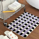 YICKYUE - Korean Style Checkerboard Flocking Bedside Carpet Bedroom Living Room Decorative Floor Mat Bathroom Absorbent Non-Slip Foot Mat
