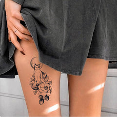YICKYUE - 1pc Cute Moon Cat Flower Waterproof Temporary Tattoo Sticker for Women Men Arm Cartoon Kitten Tattoos Body Art Arm Fake Tatoo