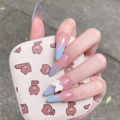 24Pcs French Almond Electrocardiogram Fake Nails Simple Heart Nails Ladies Press On Designed False Nails Tips Full Cover Nail