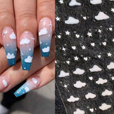 1 Sheet Cute White Cloud 3D Nail Art Water Transfer Stickers Star Decals Nail Tips Decals DIY Manicure Art Tattoos