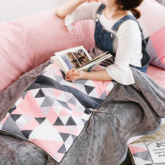 Yickyue Pink Geometric Printing Cushion Blanket Flannel Air Conditioning Blanket Sofa Pillow Dual-use Square Seat Cushions Home Pillows