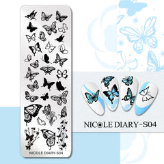 NICOLE DIARY Autumn Theme Nail Stamping Plate Maple Leaves Lines Fall Design Stainless Steel Overprint Nail Stamp Stencils