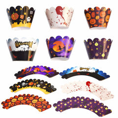 12/24pcs Halloween Cartoon Pumpkin Bat Cupcake Wrapper Paper Cake Toppers Happy Halloween Birthday Party Decoration Supplies
