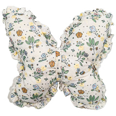 YICKYUE - Rustic Butterfly-Shaped Throw Pillow, Floral Pattern, Ruffle Embellishment, Machine Washable, Zipper Closure, Polyester 100%, All-Season Multipurpose Cushion for Bedroom and Living Room Decor, 100-120gsm