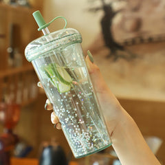 Kawaii Bubble Tea Water Bottle Plastic Cup With Straw Insulated Drinkware Tea Juice Girl Sparkling Bottles For School BPA Free