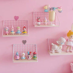 Wooden Iron Wall Shelf Punch-Free Wall Mounted Storage Rack For Kitchen Bedroom Home Decor Kid Room DIY Wall Decoration Holder
