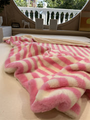 YICKYUE - Modern Simple Striped Rabbit Velvet Blanket Autumn and Winter Thickened Lunch Break Blanket Bedroom Sofa Shawl Blanket