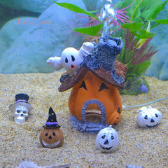 Miniature Halloween Pumpkin House Set Resin Ghost Skeleton Mini Figure Fairy Garden Aquarium Decoration Fish Tank Decor Ornament