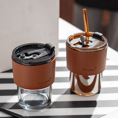 Custom reusable glass cup with lid and straw Joker vintage premium glass bamboo cups creative coffee cups straw cups portable