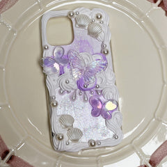 Handmade Customized Case For Samsung Galaxy S21 FE DIY Phone Cover S21 ultra Purple Bowknot Baroque cream bling shell Girl gift