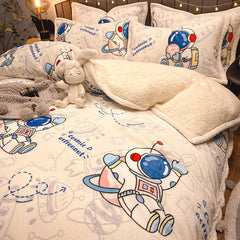 Winter Thickened Lamb Flange Suede Bed Velvet Four-Piece Set Milk Coral Fleece Bed Sheet Quilt Cover Bedding Winter