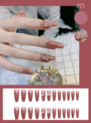 24Pcs/Set Aurora Rose Red Pink 3D Crystal Butterfly Long Ballet Fake Nails Art With Glue Acrylic Press On False Nail Tips Tool