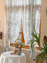 YICKYUE - Retro Princess Room Window Curtain Cloth Fabric with Enbroidery Lace American Pastoral Short Curtain for Kitchen Living Room
