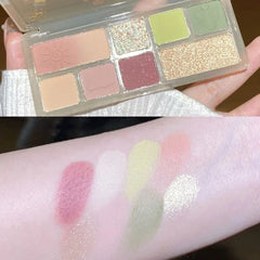 Yickyue 8 Color Eyeshadow Palette Brown Green Glitter Pearlescent Matte Eye Shadow Blush Makeup Waterproof Lasting Eye Pigments Cosmetic