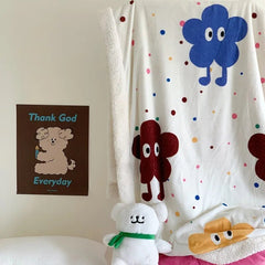 Yickyue New Flower Printed Milk Fleece Autumn Winter Warm Blankets for Bed Floral Imitation Lambswool Blanket Warmth Thick Throw Blanket