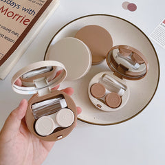 1pc Contact Lens Care Companion Case with Mirror Cute Solid Color Portable Round Box Cosmetic Contact Lenses Storage Case