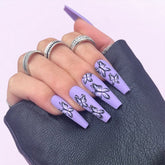 Butterfly Pattern Nail Art Fake Nails Long Trapezoid Wearable False Nail With Glue 24pcs/box With Wearing Tools
