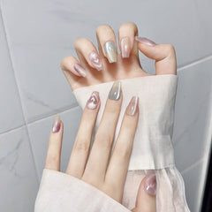 YICKYUE - Champagne Cat Eyes Fake Nails Handmade Press on Nails Polka Dot Designs Full Cover False Nails Tips for Women More Short Coffin