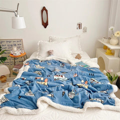 Yickyue Fresh and Simple Ins Children's Lamb Fleece Blanket Double-Layer Thickened Sofa Shawl Blanket Skin-Friendly Warm Nap Blanket